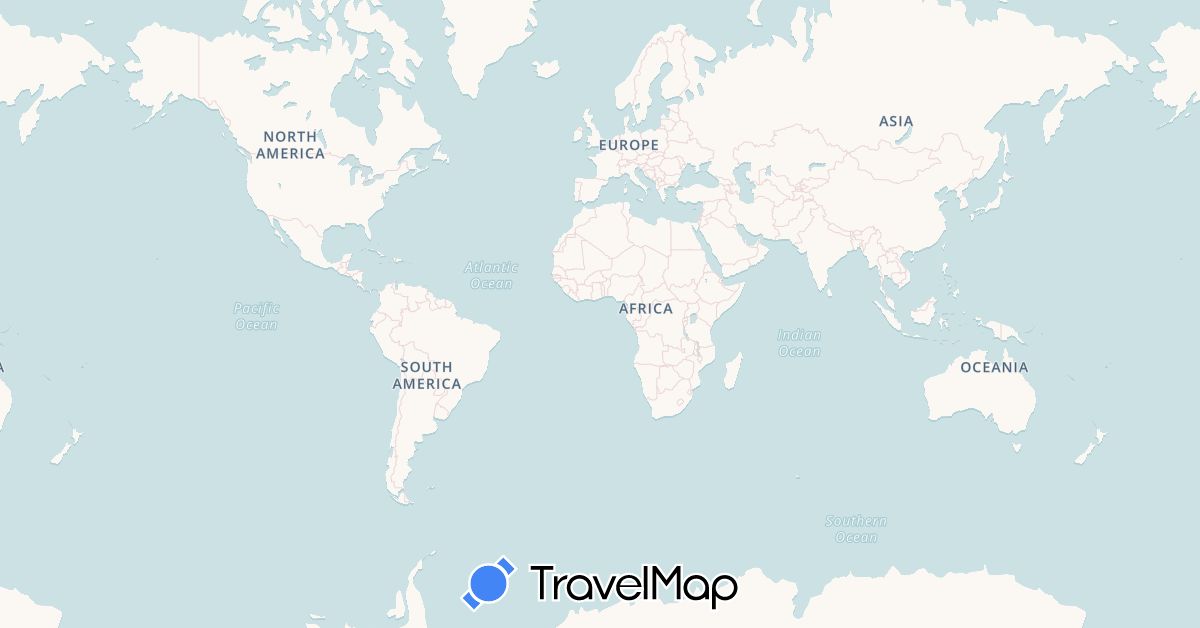 TravelMap itinerary: driving, boat in Argentina, Australia, Brazil, Cook Islands, Chile, Cape Verde, Spain, Fiji, France, Morocco, Madagascar, Mauritius, Namibia, New Zealand, Pitcairn Islands, Tonga, Uruguay, South Africa (Africa, Europe, Oceania, South America)